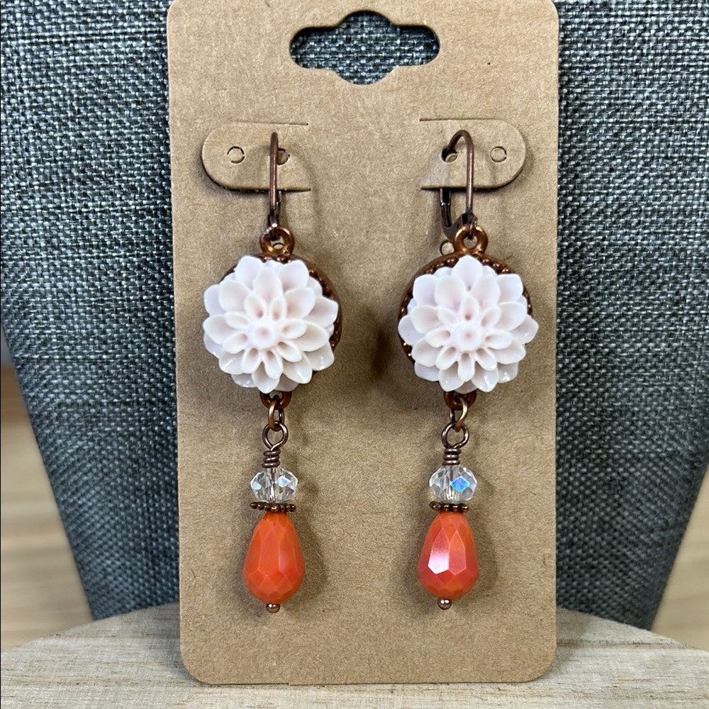 Floral Earrings with Teardrop Beads